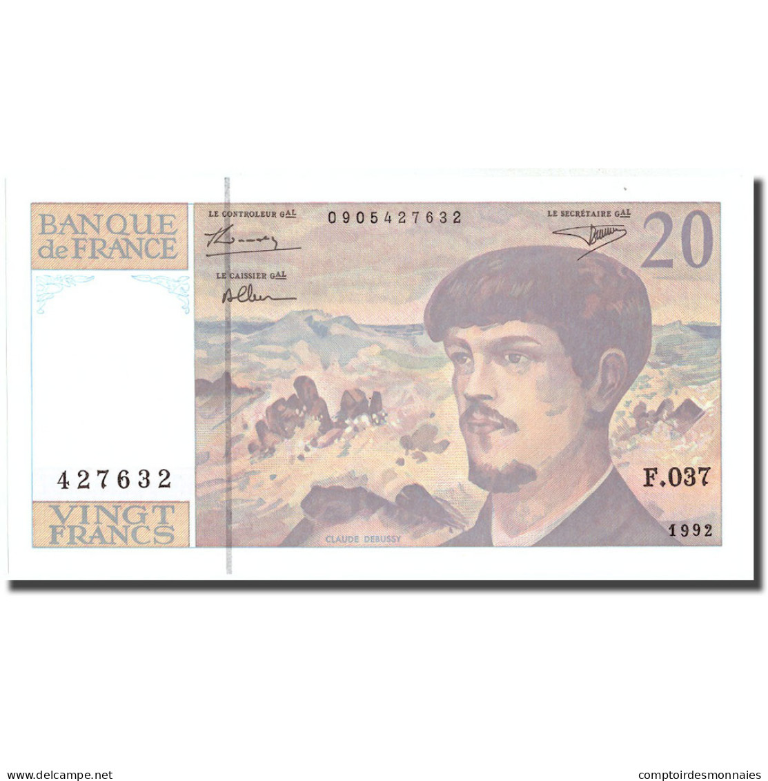 France, 20 Francs, Debussy, 1992, 1992, SPL+, Fayette:66bis.3, KM:151f - 20 F 1980-1997 ''Debussy''