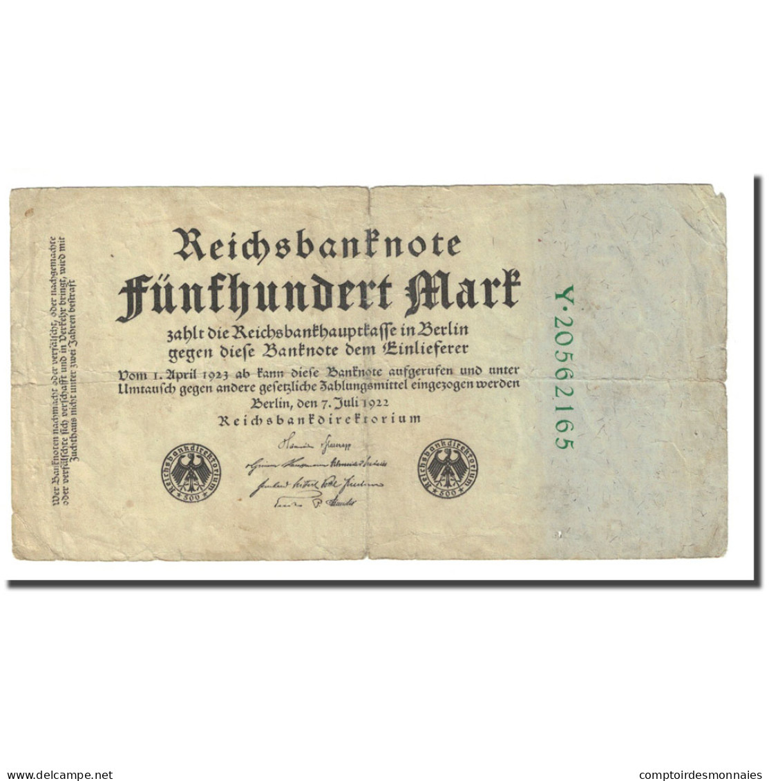 Billet, Allemagne, 500 Mark, 1922-07-07, KM:74c, TB - 500 Mark