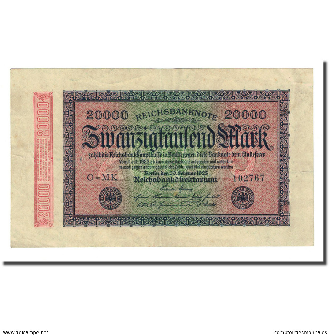 Billet, Allemagne, 20,000 Mark, 1923-02-20, KM:85d, TTB - 20.000 Mark