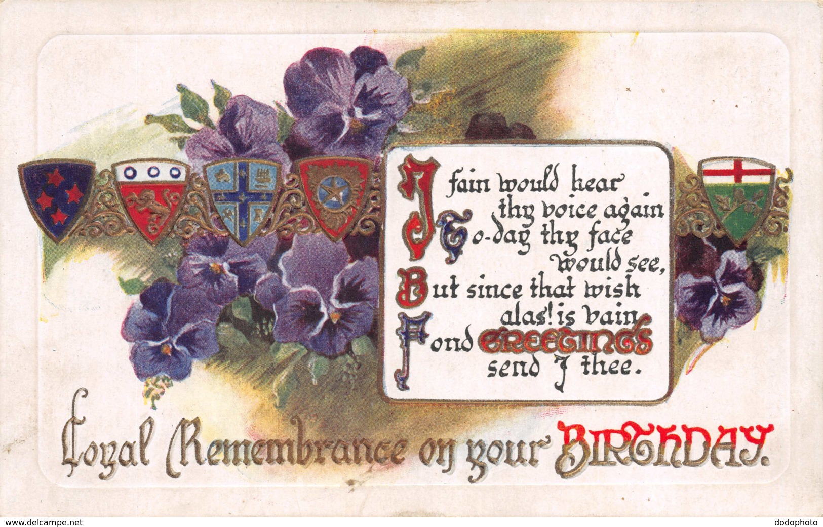 R061850 Greetings. Remembrance On Your Birthday. Flowers. Coat Of Arms. Inter Art - Monde