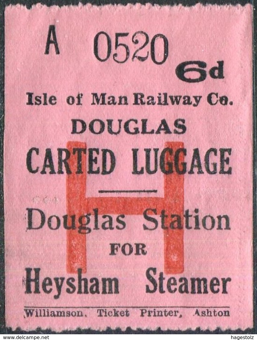 IOM Isle Of Man Railway Co. 6d Luggage Freight Stamp DOUGLAS Station For Heysham Steamer Eisenbahn Gepäckmarke Fracht - Trains