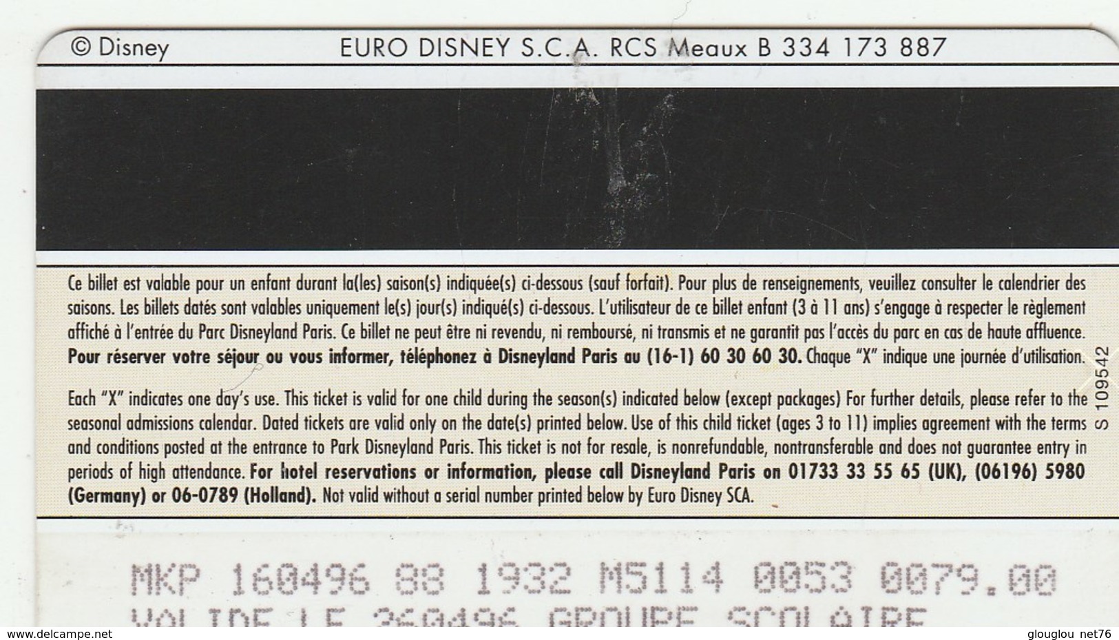 PASSEPORT DISNEYLAND ...   ENFANT....GROUPE SCOLAIRE - Passeports Disney