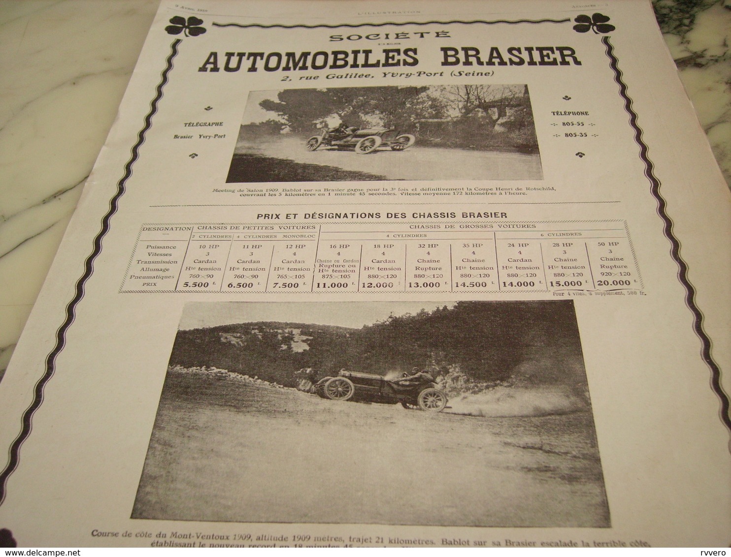 ANCIENNE PUBLICITE SOCIETE DES AUTOMOBILES DE LUXE BRASIER 1910 - Voitures