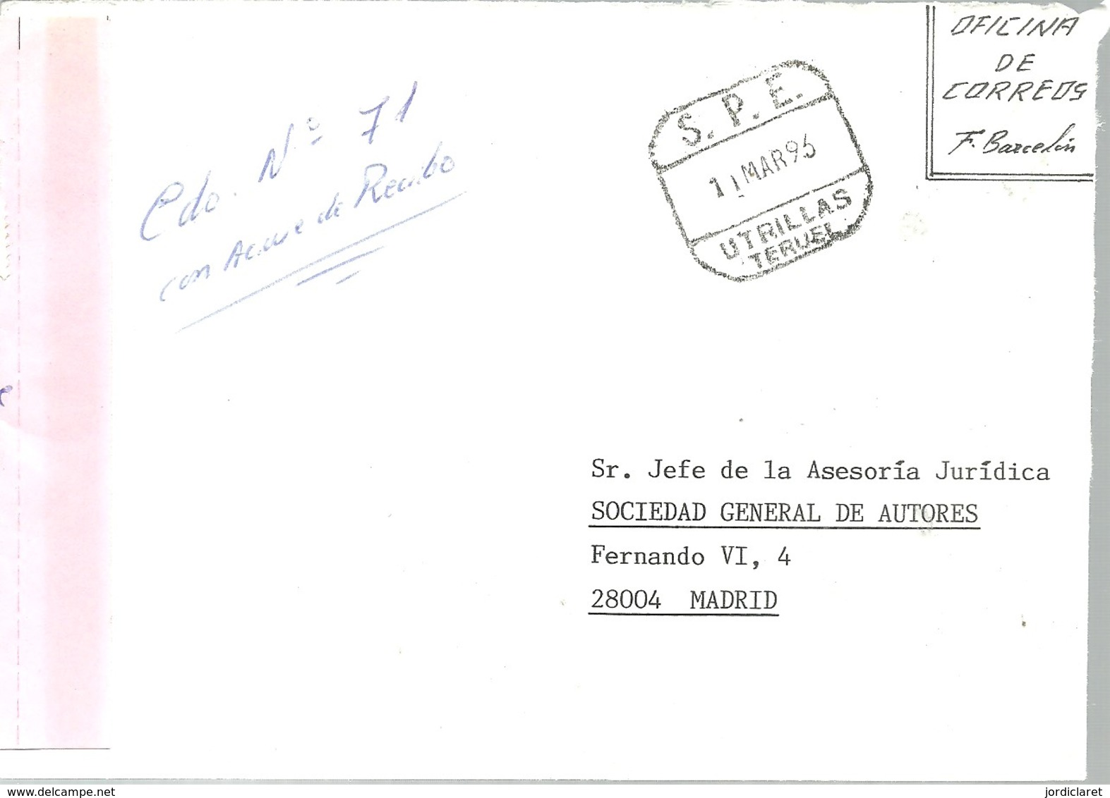 MATASELLOS  S P E  UTRILLAS TERUEL - Cartas & Documentos