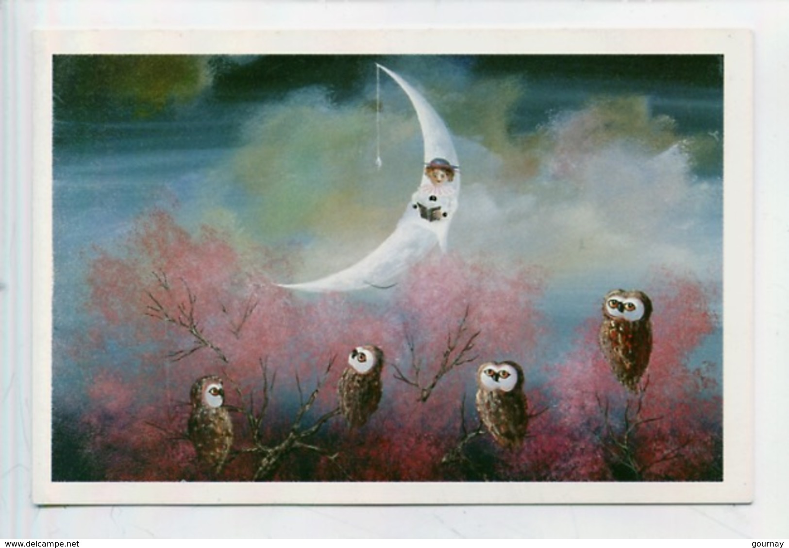 Pierrot - Aquarelle Daniel Bonnec : Les Frères Bonnec Et La Lune - Cp Vierge - Chouette Hibou - Autres & Non Classés