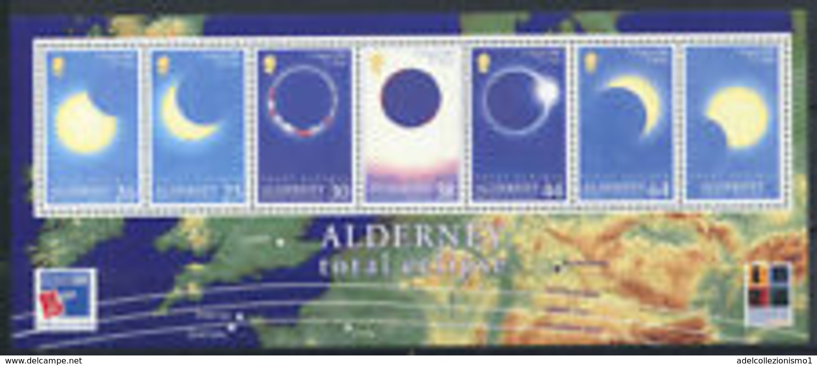 91730)  Alderney 1999 Mi. Bl. 6 Foglietto 100% Nuovo ** Total Solar Eclipse - Alderney