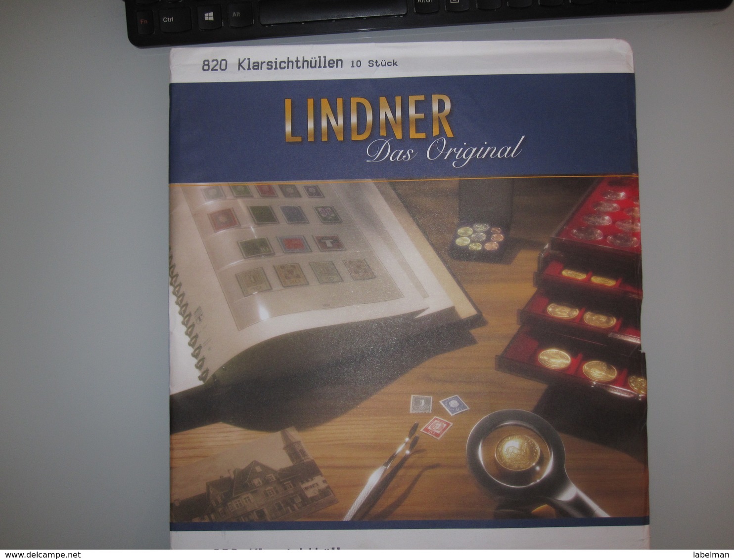 STAMP LINDNER COLLECTOR ALBUM PAGES 10 PCS BLACK BACKGROUND ONE POCKET 18 Ring Perforation - Blank Pages