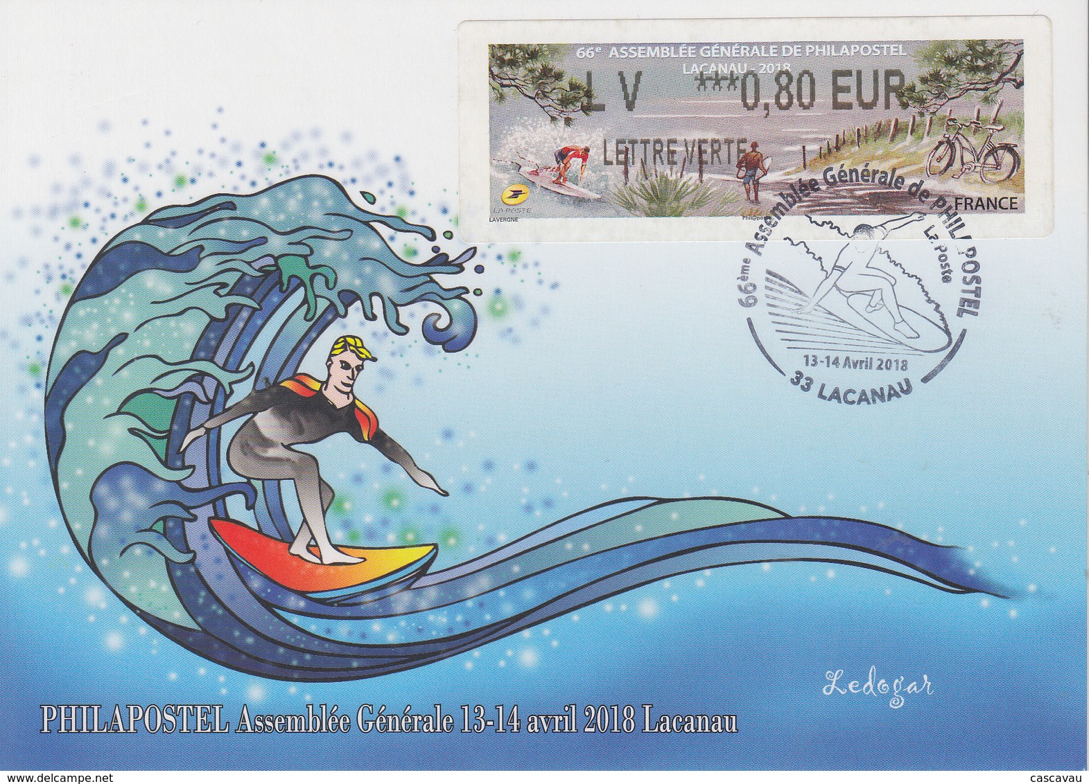 Carte   FRANCE  Vignette  LISA    Assemblée   PHILAPOSTEL    LACANAU   2018 - 2010-... Illustrated Franking Labels
