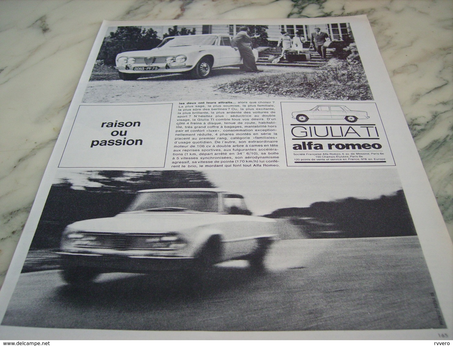 ANCIENNE PUBLICITE RAISON OU PASSION  VOITURE GIULIETTA  ALFA ROMEO  1964 - Voitures