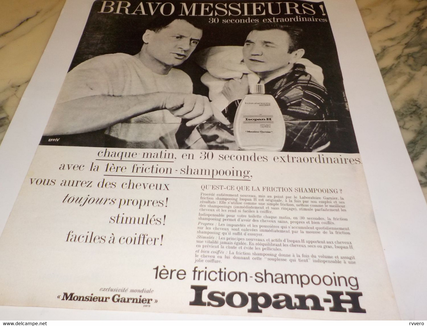 ANCIENNE  PUBLICITE BRAVO MESSIEURS SHAMPOOING ISOPAN H 1964 - Publicités