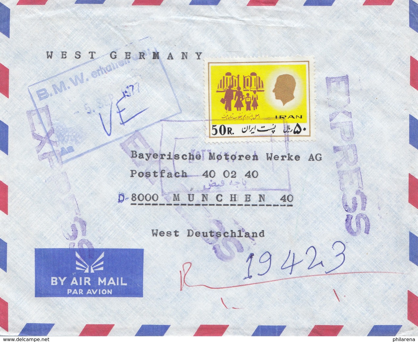 1977 Air Mail Teheran To BMW München - Iran