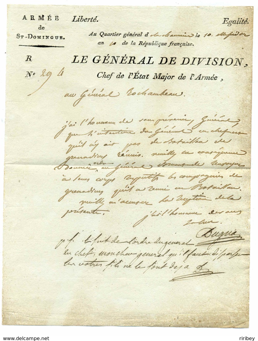 ARMEE DE SAINT DOMINGUE / Général De Divison DUGUA / An 10 / Quartier Général - Army Postmarks (before 1900)