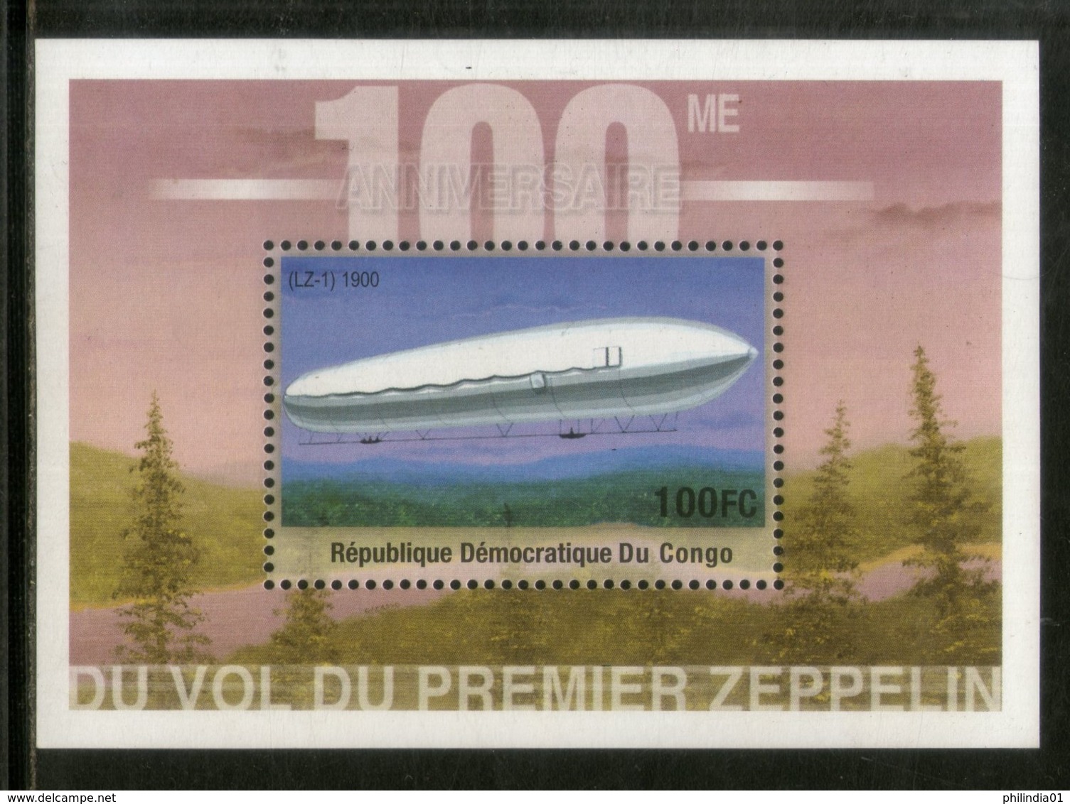 Congo Zaire 2001 First Graf Zeppilin Aviation Transport Sc 1590 M/s MNH # 489 - Zeppelins