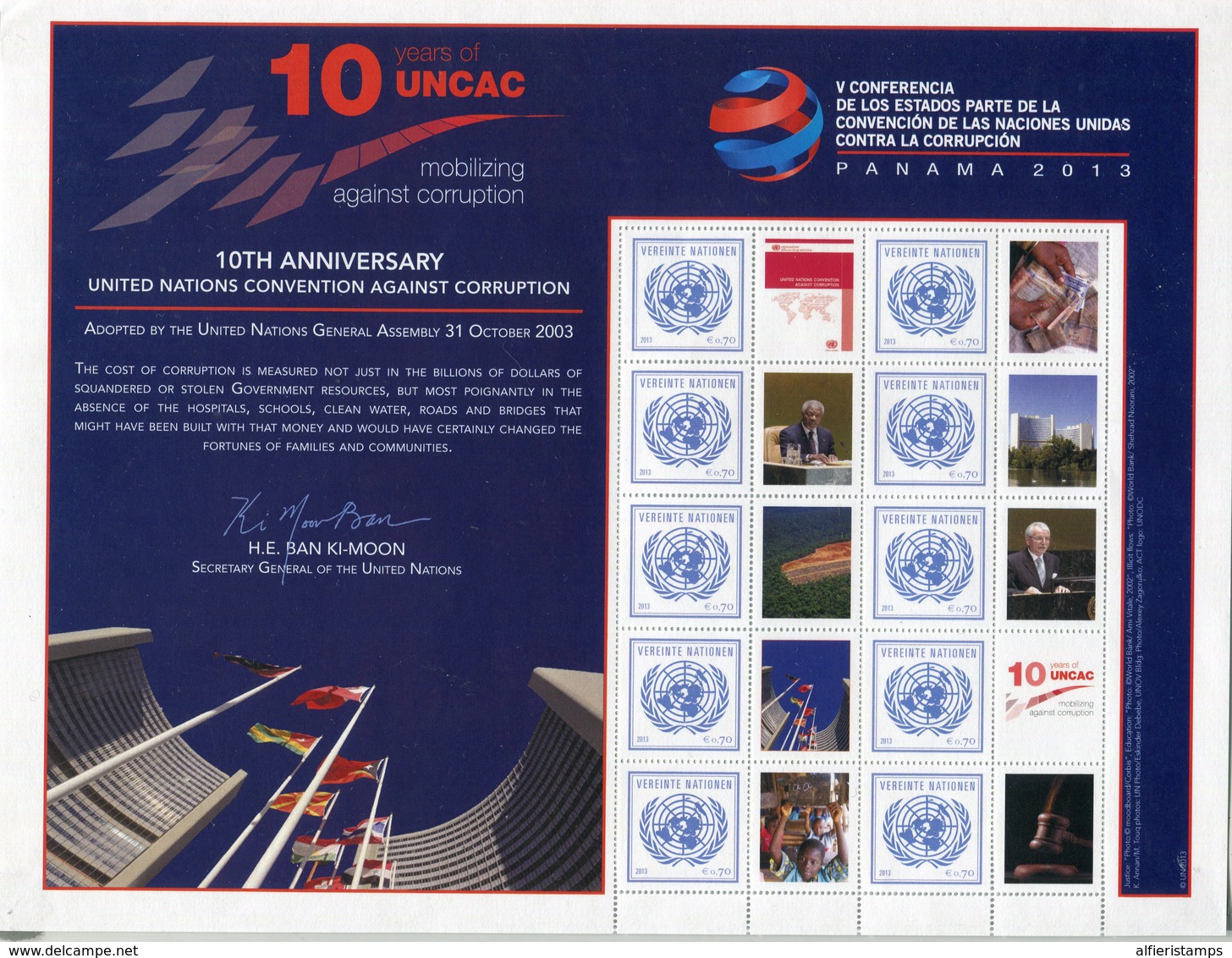 2013/14- O.N.U.Lot Of 3 Rare Personalized Sheets-TIRAGE LIMITED- M.N.H.- LUXE !! - Nuevos