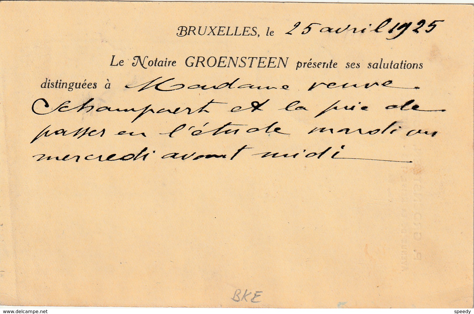 ENTIER BELGIË Nr. 66 "BRUXELLES 25.IV.1925" Met Privaatopdruk / Repiquage "P. GROENSTEEN NOTAIRE / BRUXELLES" - Abarten