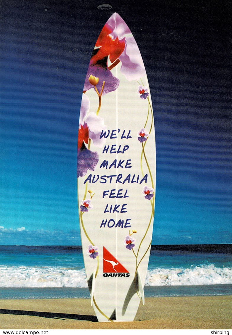 24J : Qantas Airlines Standing Surf Board On Beach Advertisement Postcard - Other & Unclassified