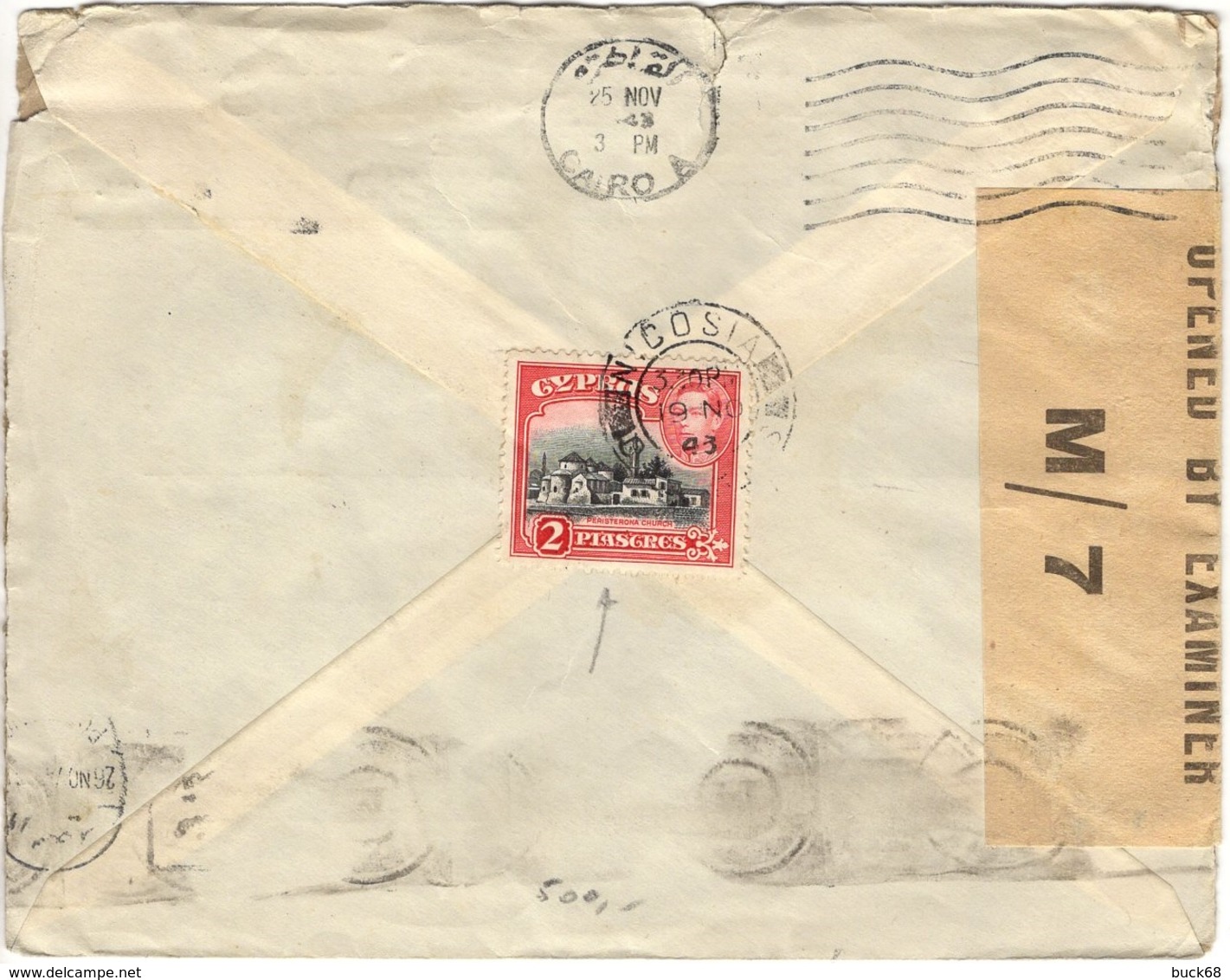 CHYPRE CYPRUS   (o) Lettre Cover Nicosie Vers Port-Said Novembre Censure Examiner  Cachet Cancel M/7 Egypt - Covers & Documents