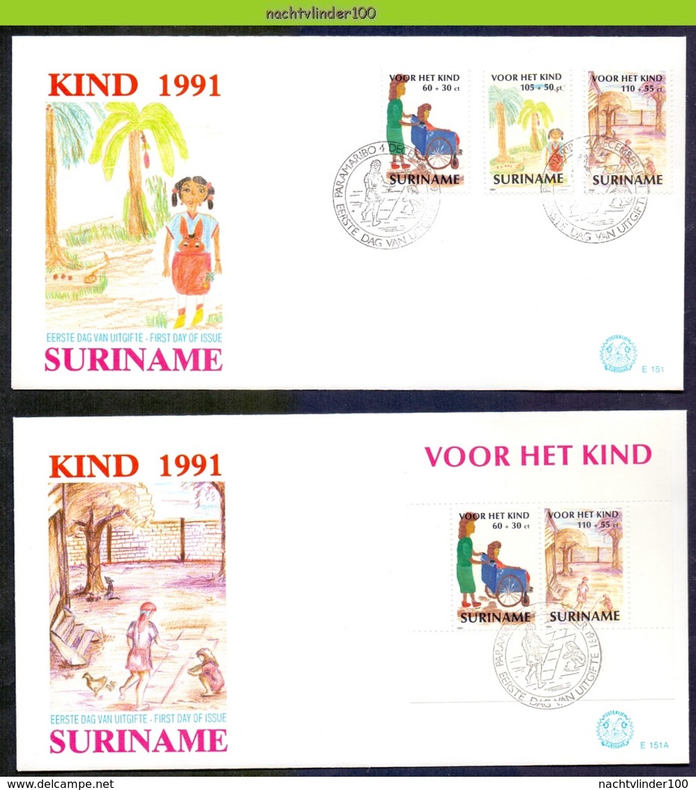 Mel151fb KINDERZEGELS ROLSTOEL STAMPS FOR THE CHILDREN WHEEL CHAIR JUGENDWOHLFAHRT CHILD SURINAME 1991 FDC's E151+151A - Andere & Zonder Classificatie