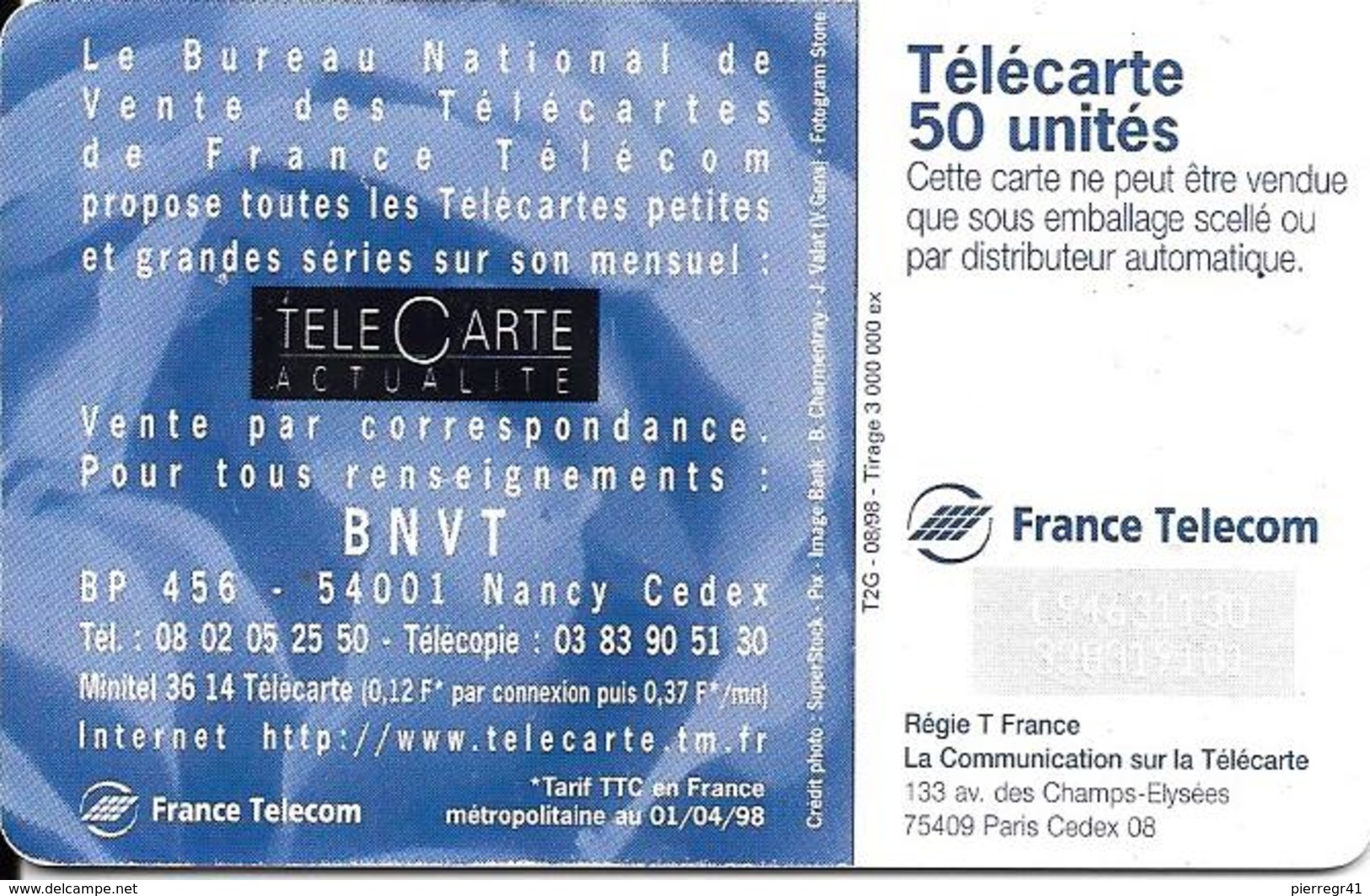 CARTE-PUBLIC-50U-F900 C-SC7-T2G-08/98-B.N.V.T 98-Série C94631130-UTILISE-TBE-RARE - 1998