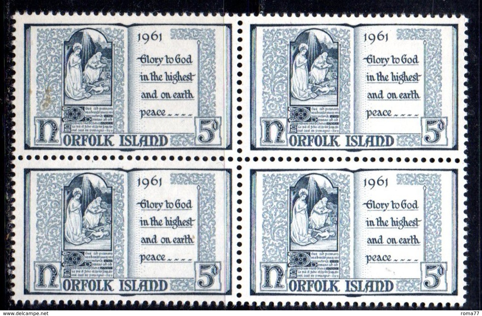 QUS - NORFOLK 1961, La Serie Natale N. 50  In Fresca Quartina *** (2380A) - Isola Norfolk