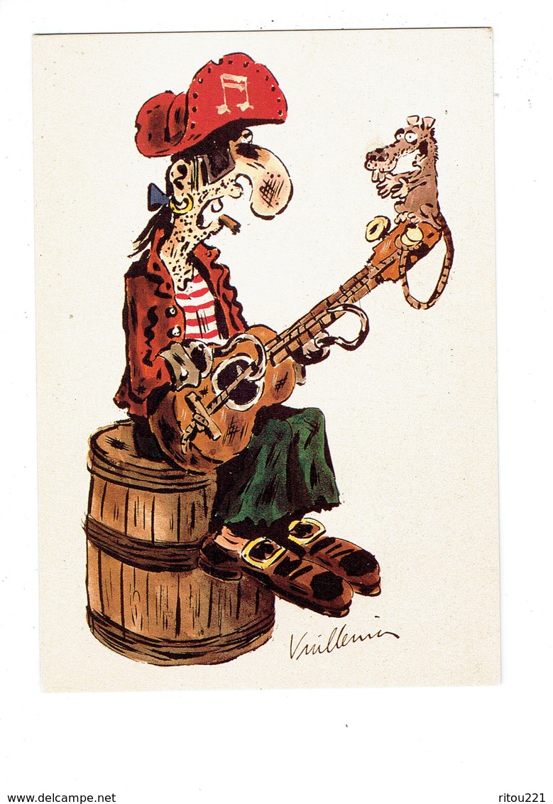 Cpm Illustration Humour VUILLEMIN Publicité Bulles Et Notes ANGOULÊME Corsaire Pirate Crochet Tonneau Guitare Rat Souris - Humor