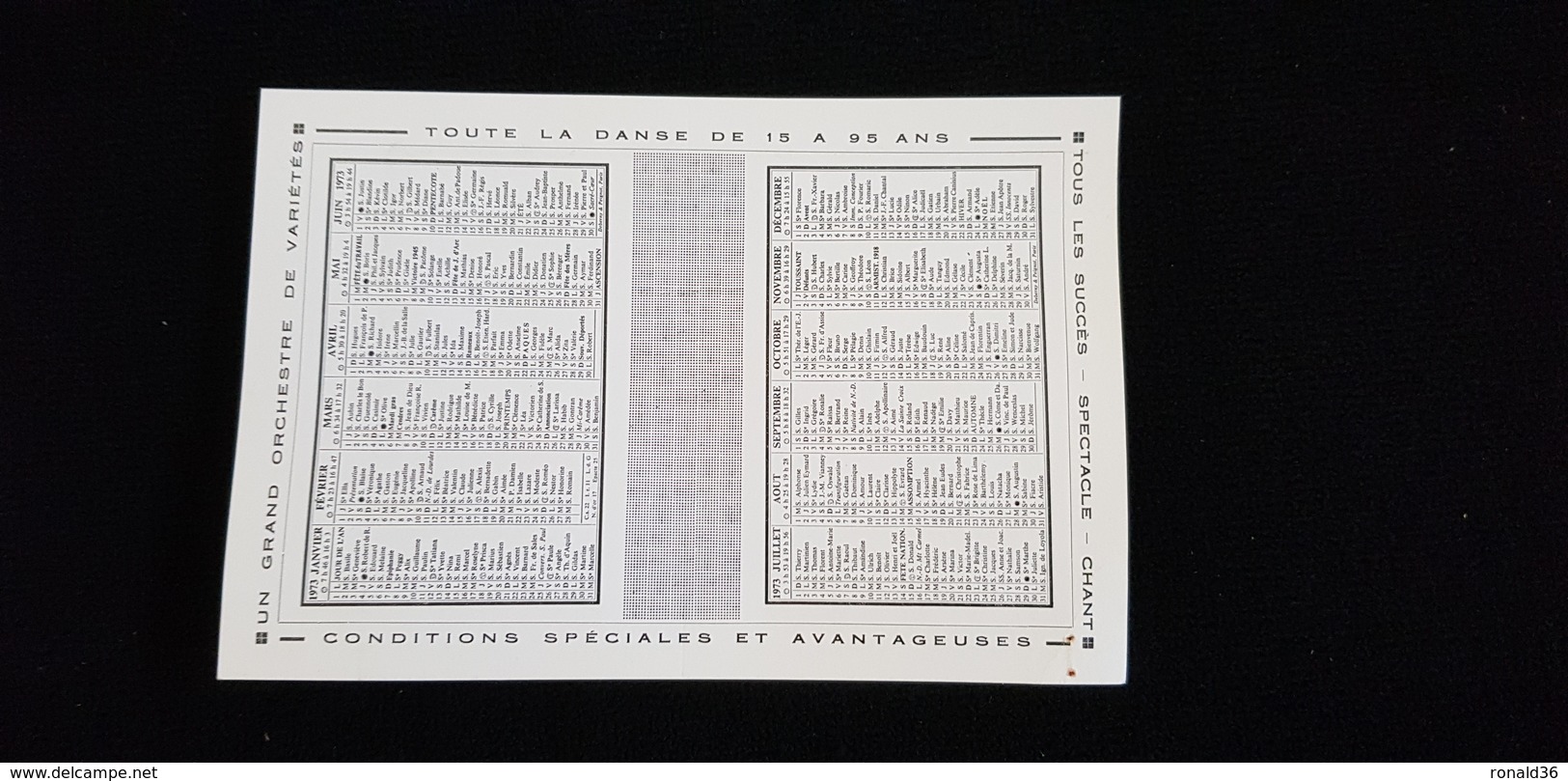 Calendrier 1973 PUB Dépliant Publicitaire TONY LECLAIS Orchestre Et Danseuses Accordéon Orgue 24 Rue Gaucourt ORLEANS 45 - Small : 1971-80