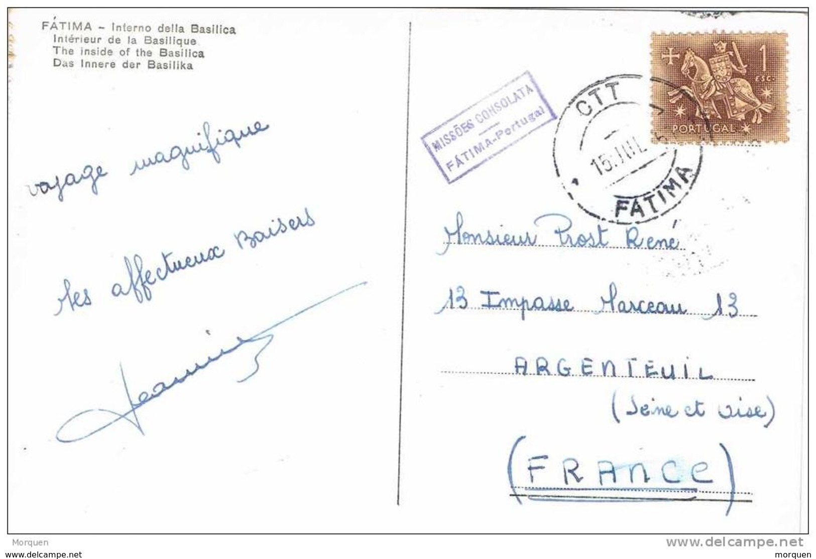 32055. Postal FATIMA 1961 (Portugal). Marca Missoes Consolata - Cartas & Documentos