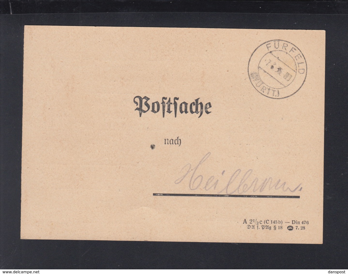 Dt. Reich Postsache Fürfeld 1938 - Briefe U. Dokumente