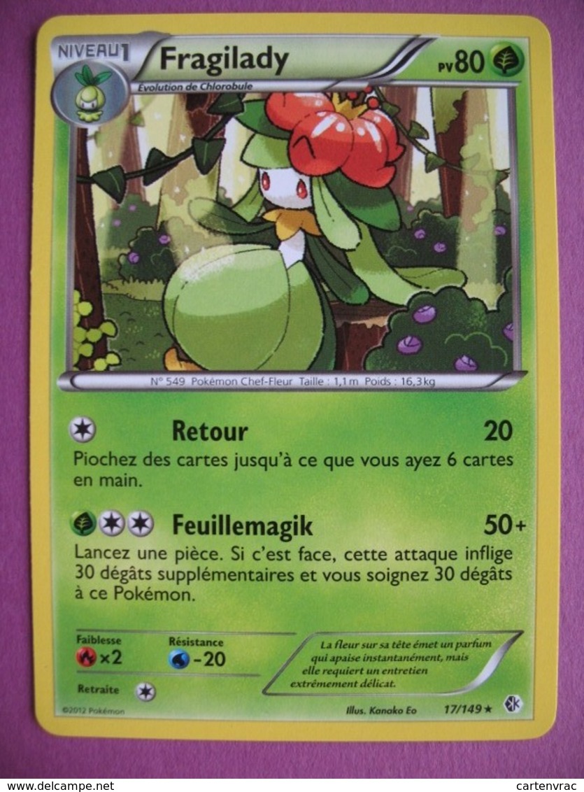 Carte Pokemon - Fragilady - 17/149 - Noir Et Blanc - Frontières Franchies - 2012 - Autres & Non Classés