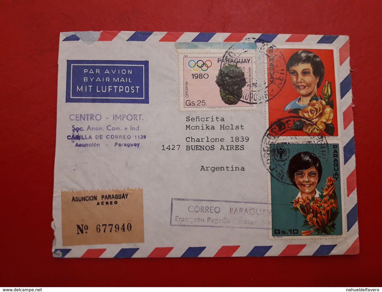 Paraguay Enveloppe Envoyé En Argentine Avec Sonnette De L’année De L’enfant Et Jeux Olympiques - Paraguay