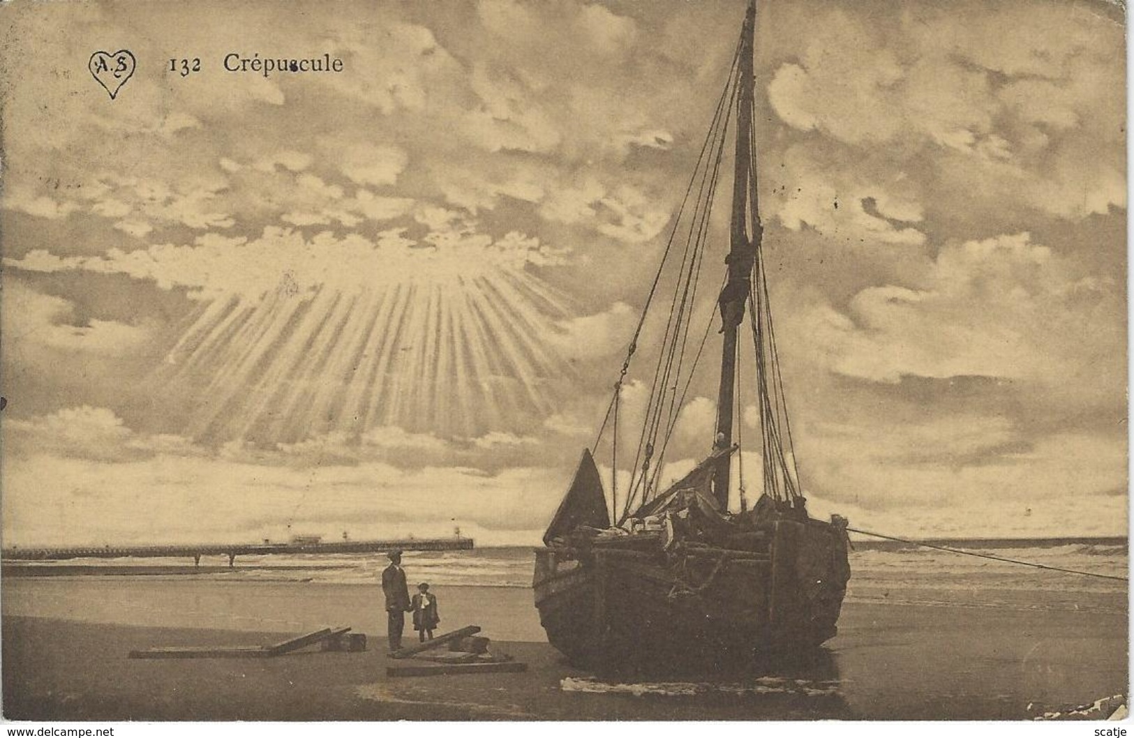 Middelkerke    -    Crépuscule  -   Mooie Kaart!   1912 Naar   Molenbeek - Mont-Saint-Guibert