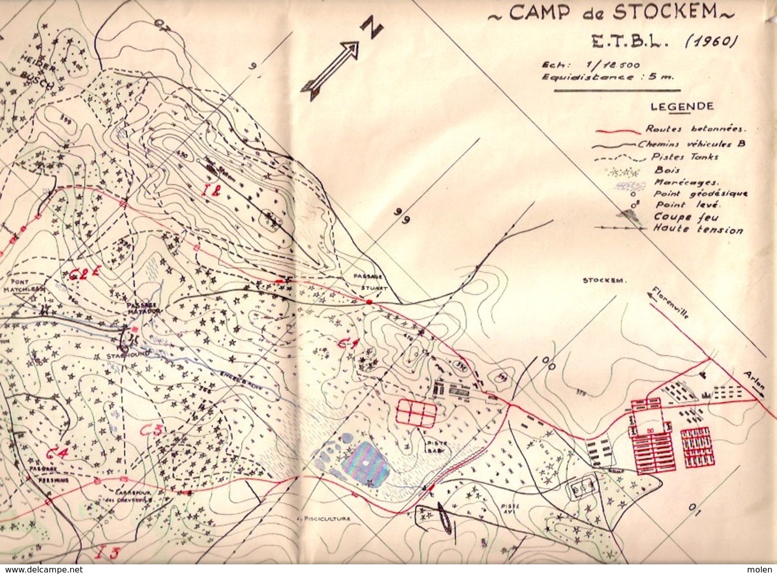 CAMP DE STOCKEM 1/12.500 ©1960 E.T.B.L. CARTE D’ETAT-MAJOR MILTAIRE STAFKAART Kamp Kazerne BASTIN Caserne ARLON S279 - Arlon