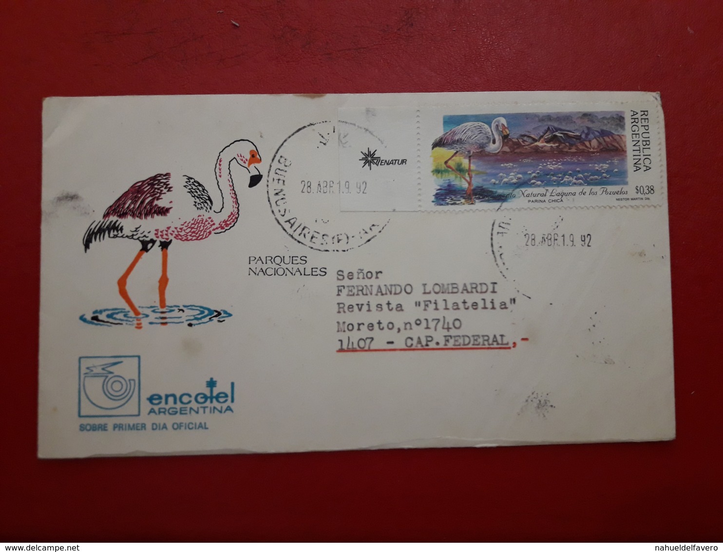 Argentina Fdc Circulado Con Sello E Imegen De Flamenco - Flamingos