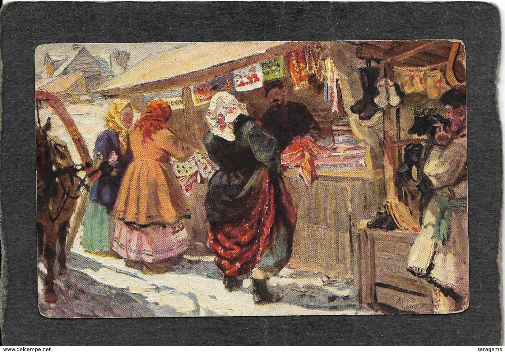 Russia-Ladies Shopping At A Busy Market Vendor 1907 - Antique Postcard - Autres & Non Classés