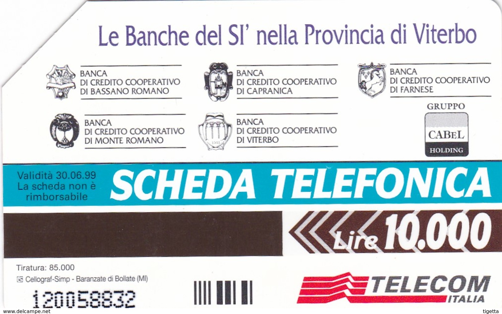SCHEDA TELEFONICA  LE BANCHE DEL SI  SCADENZA 30/06/1999 USATA - Public Special Or Commemorative