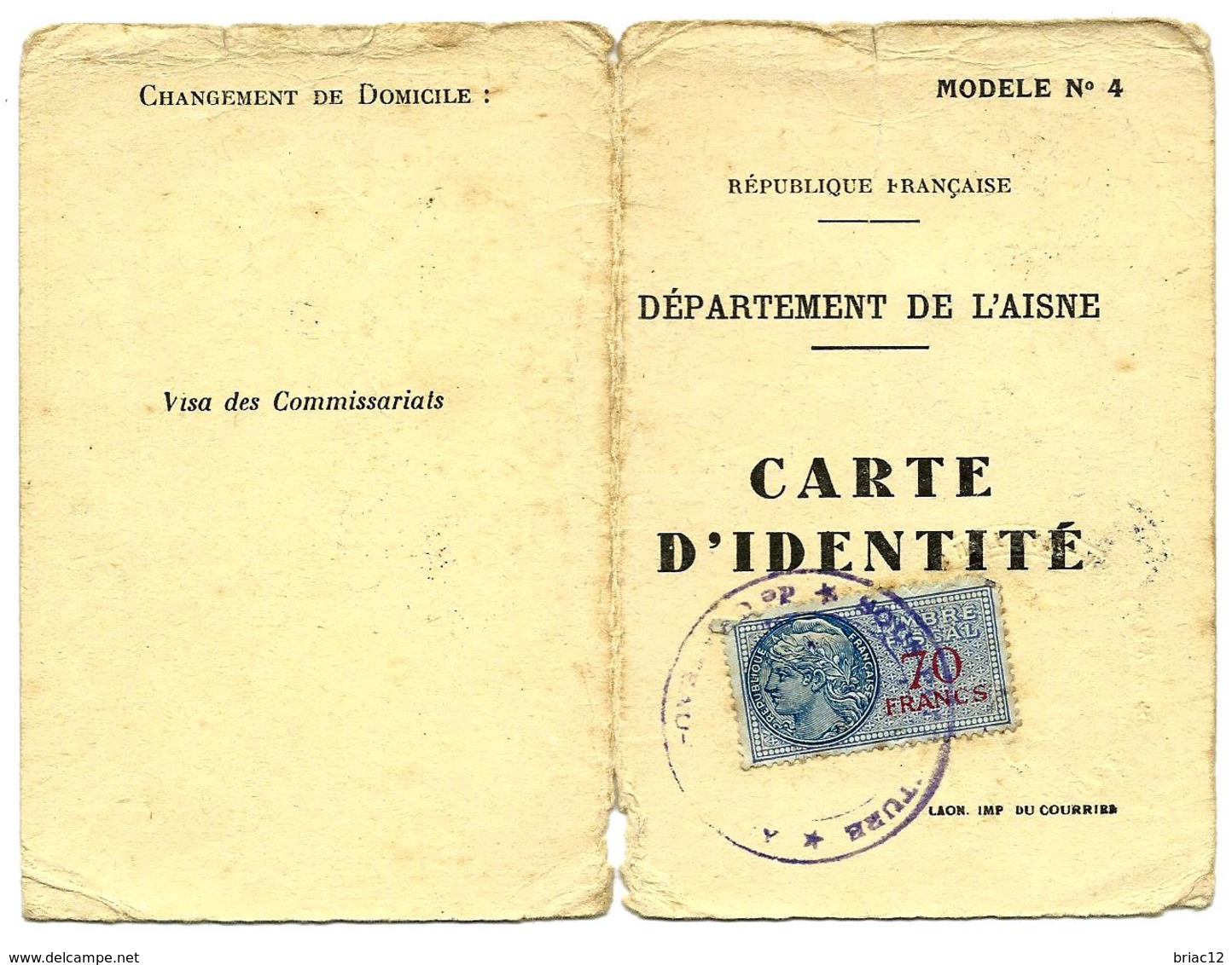 Carte D'identité 1952 - Other & Unclassified