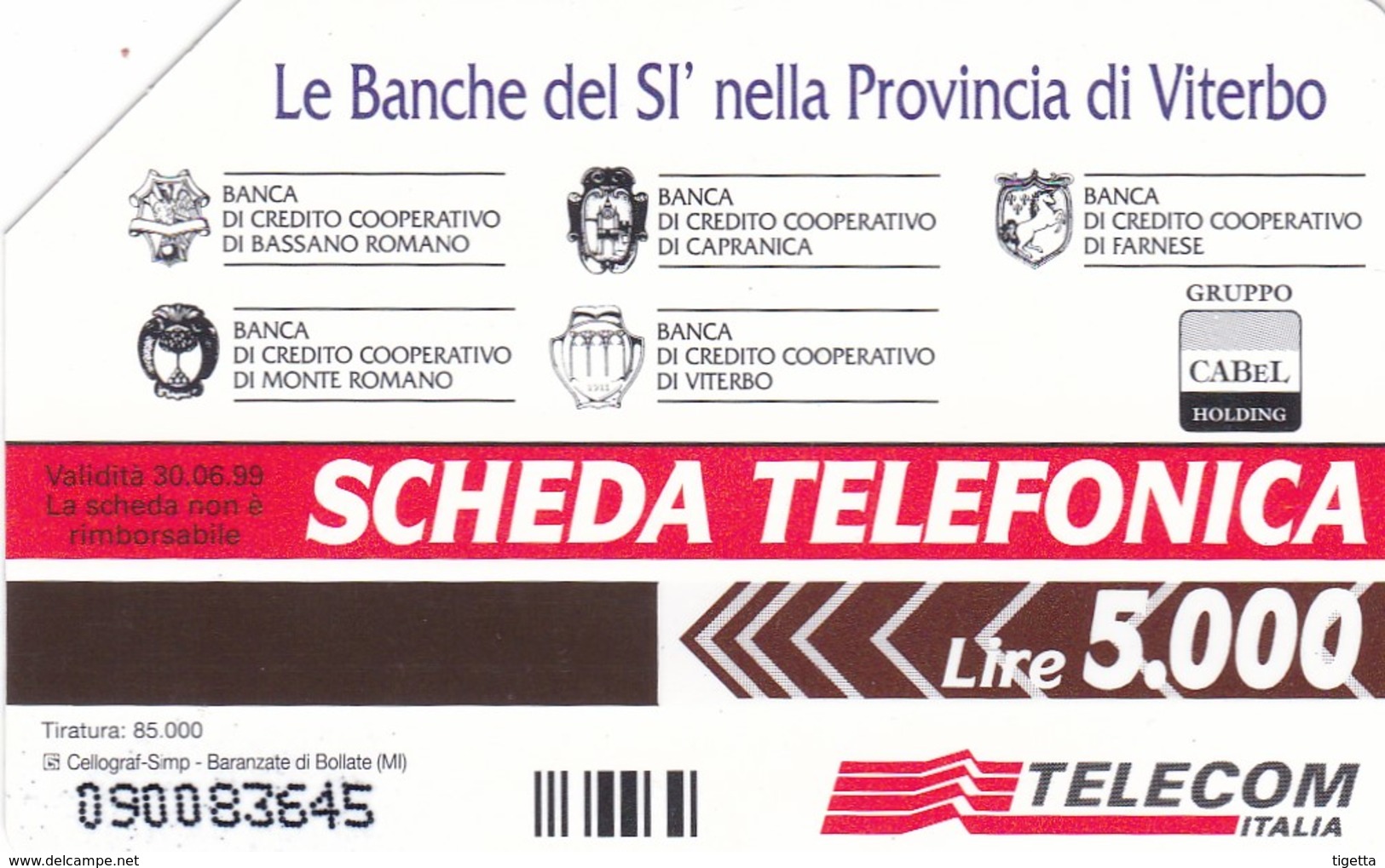 SCHEDA TELEFONICA  LE BANCHE DEL SI  SCADENZA 30/06/1999 USATA - Public Special Or Commemorative