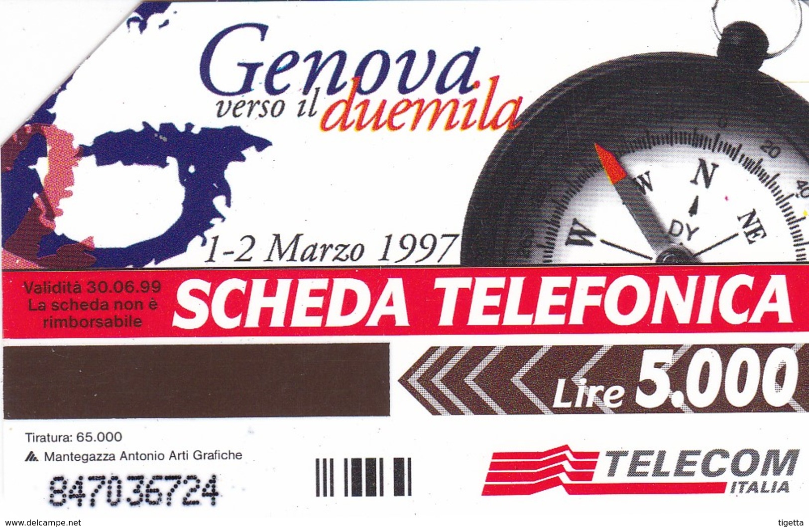 SCHEDA TELEFONICA  GENOVA VERSO IL 2000  SCADENZA 30/06/1999 USATA - Public Special Or Commemorative