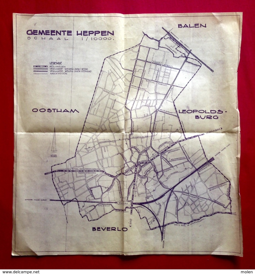 OUDE KAART GEMEENTE HEPPEN 1/10.000 Geschat Ca©1950 À 60 BEVERLO LEOPOLDSBURG Heemkunde Geschiedenis Erfgoed R198 - Leopoldsburg