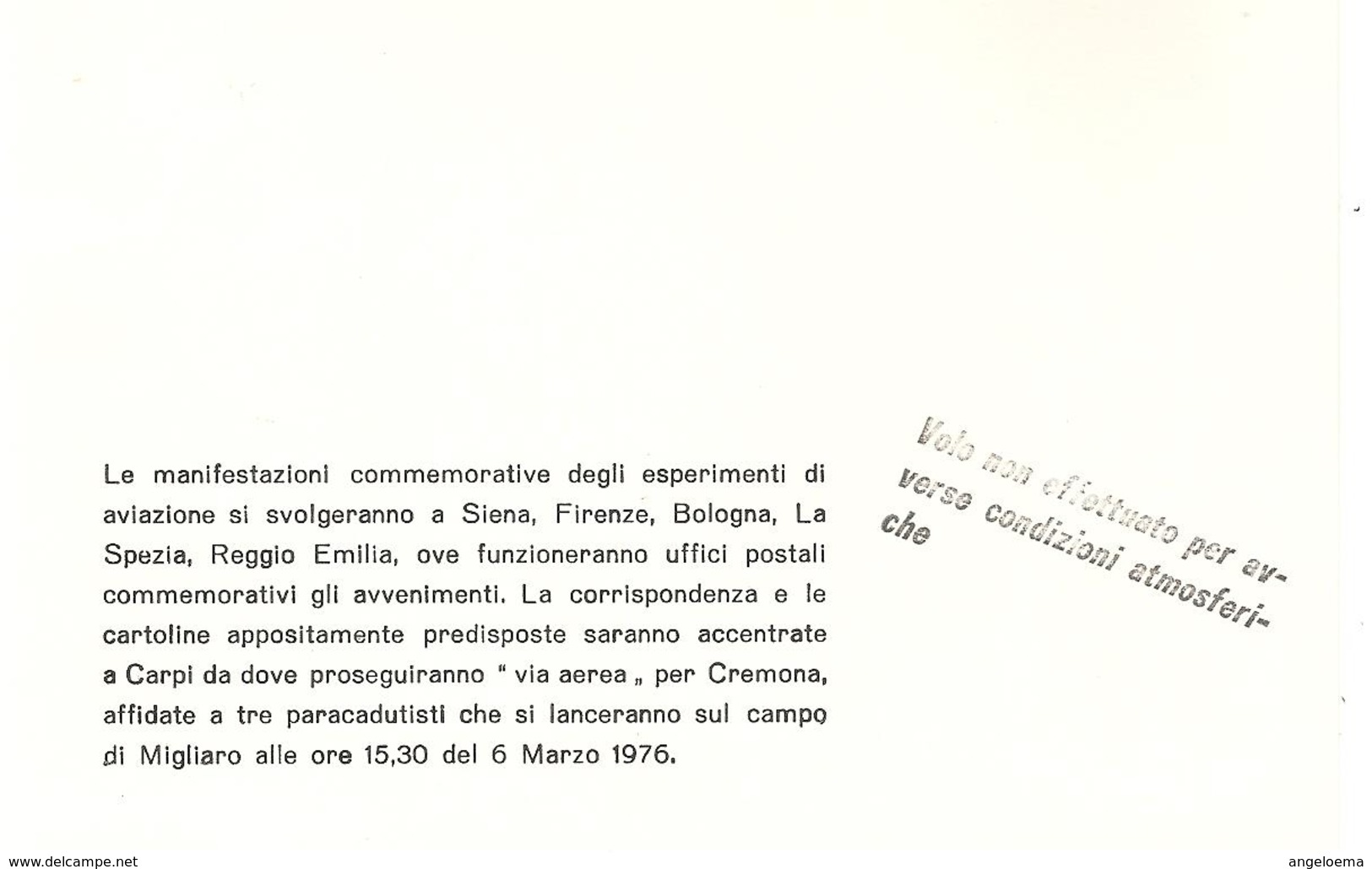 ITALIA - 1976 BOLOGNA, CREMONA, FIRENZE, LA SPEZIA, REGGIO E., SIENA  65° esperimenti aviazione 6 cartoline spec.