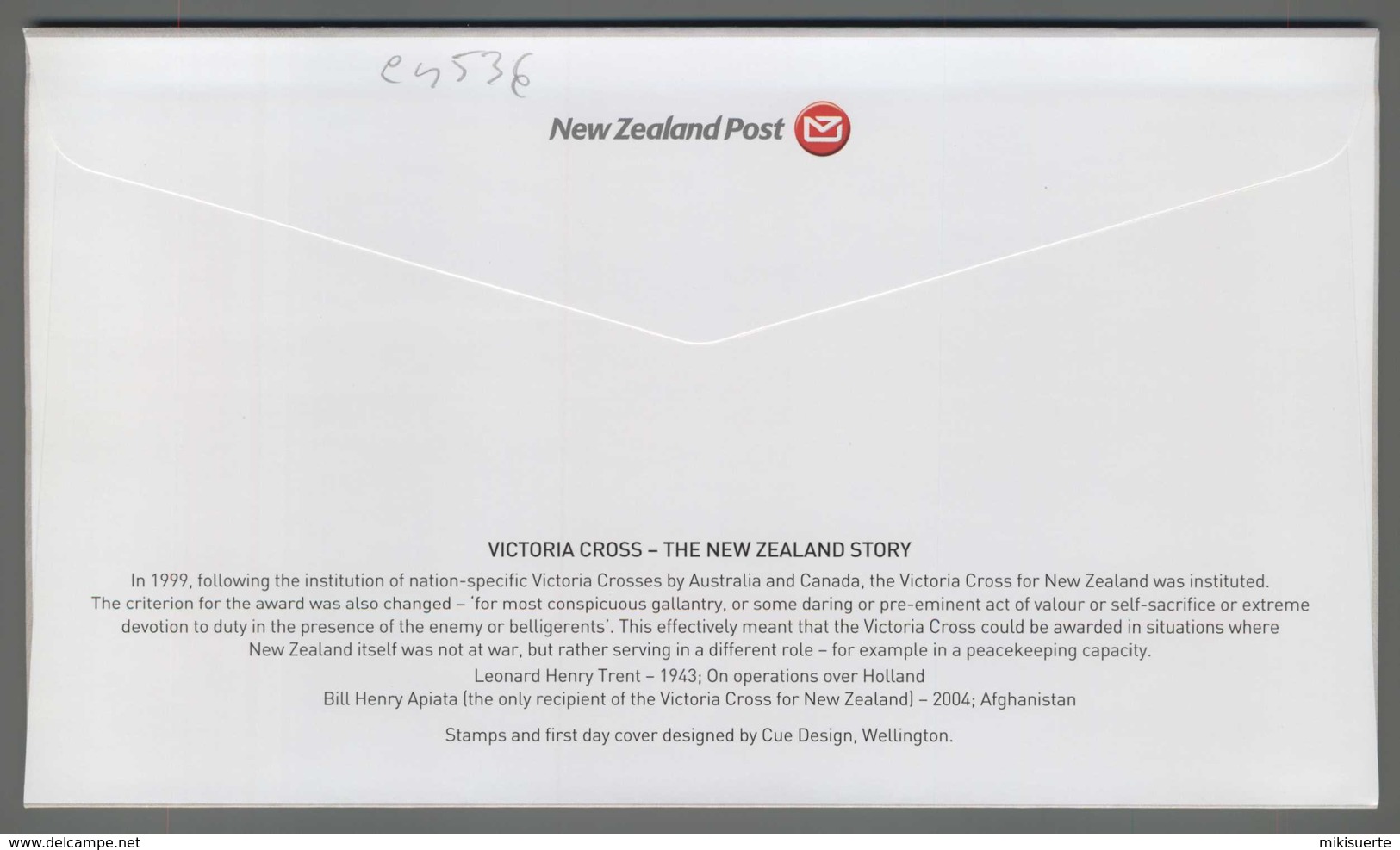 C4536 NEW ZEALAND FDC 2011 VICTORIA CROSS THE NEW ZEALAND STORY - FDC