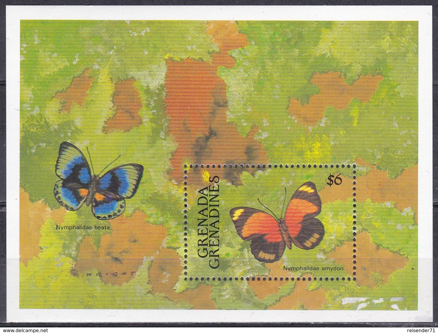 Grenada Grenadinen Grenadines 1991 Tiere Fauna Animals Schmetterlinge Butterflies Papillion Mariposa Farfalle, Bl. 211** - Grenada (1974-...)