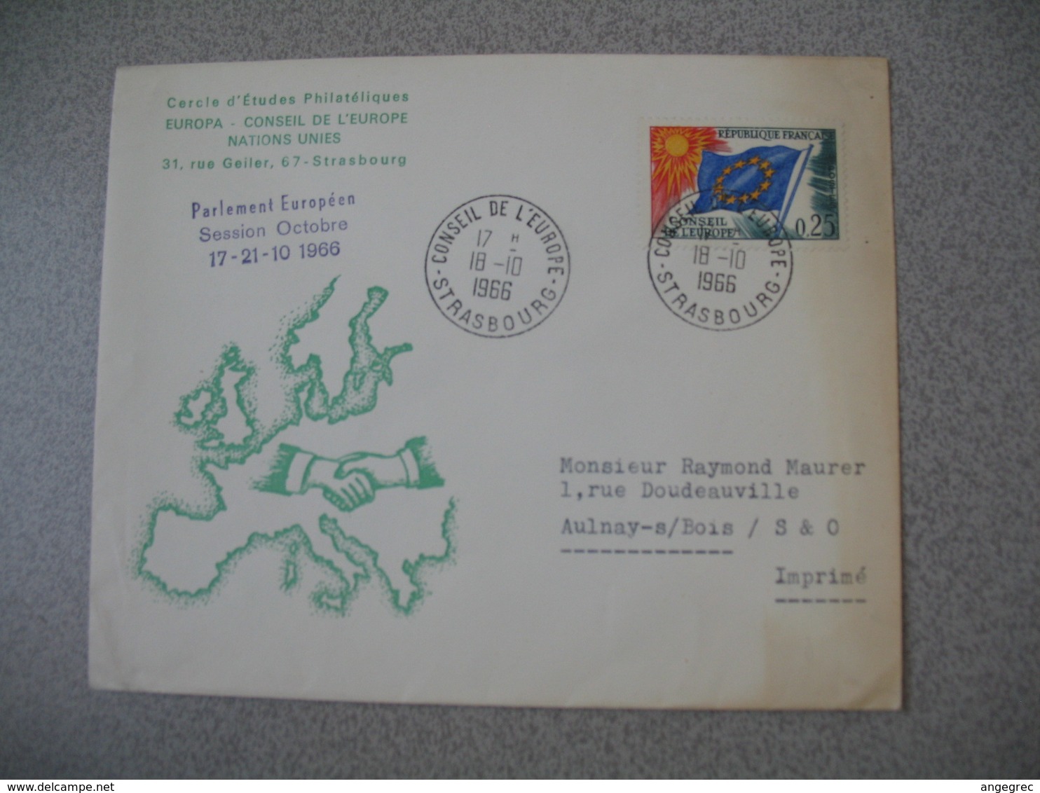 Lettre 1966 Cercle D'Etudes Philatéliques Europa - Conseil De L'Europe De Strasbourg Pour Aulnay - 1961-....