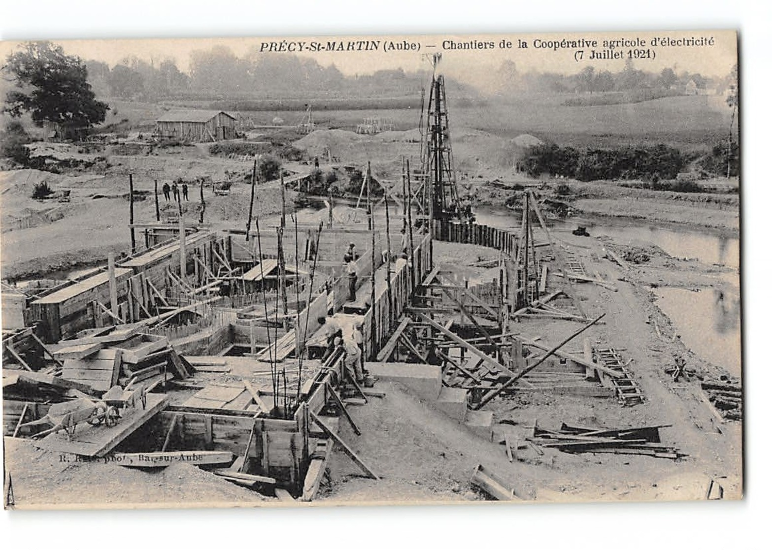 CPA 10 Précy St Martin Chantiers De La Coopérative Agricole D'Electricité 7 Juillet 1921 - Autres & Non Classés