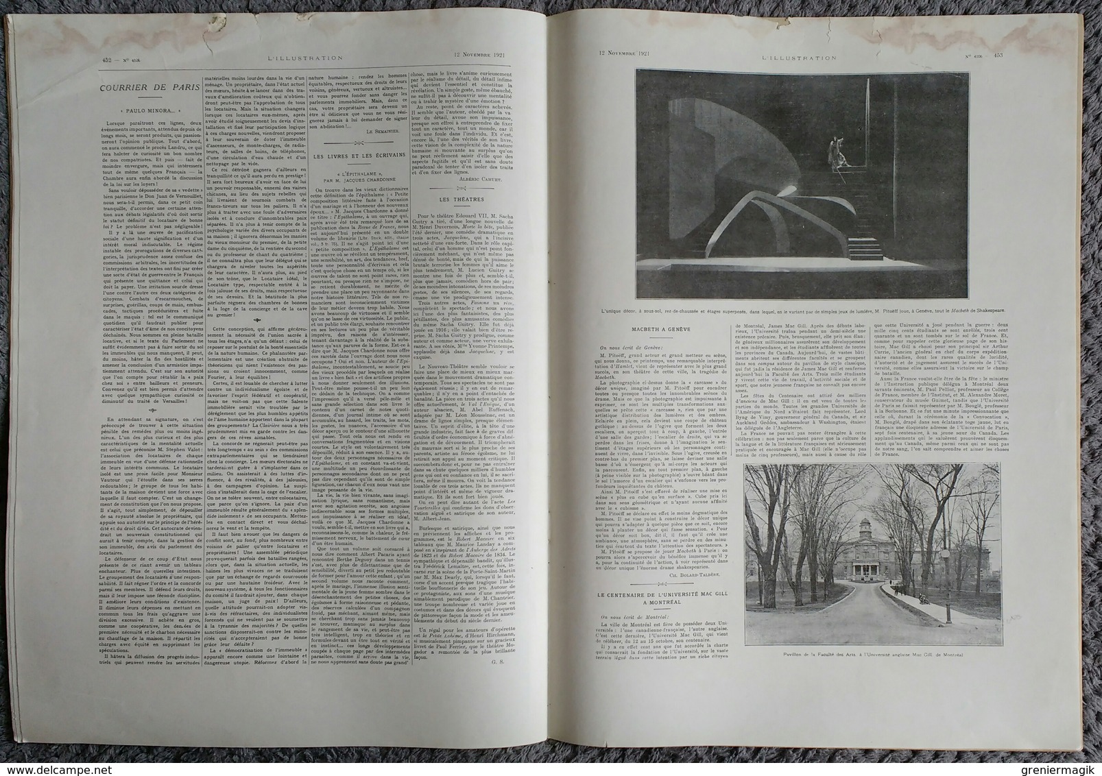 L'Illustration 4106 12 novembre 1921 Landru/Clément Ader/Charles de Habsbourg/Georges Villa/Rabelais à Montpellier