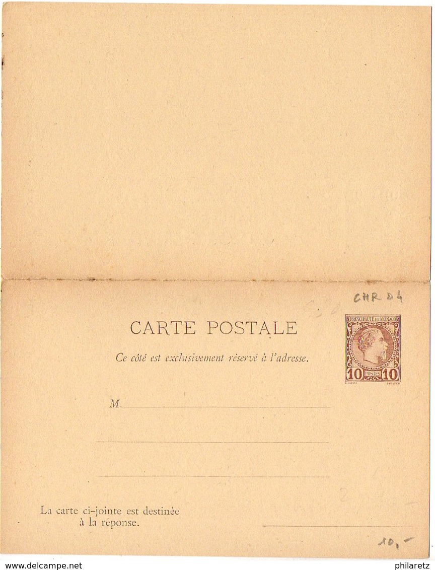 Monaco, Entier Postal : CPRP 10c Brun Sur Jaune Charles - Entiers Postaux