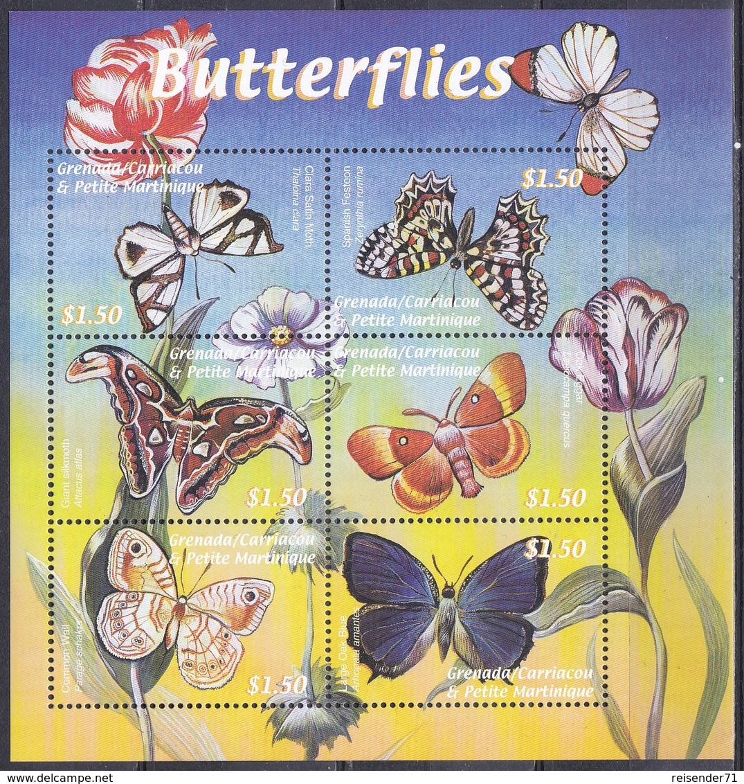 Grenada Grenadinen Grenadines 2000 Tiere Animals Schmetterlinge Butterflies Papillion Mariposa Farfalle, Mi. 3225-0 ** - Grenada (1974-...)