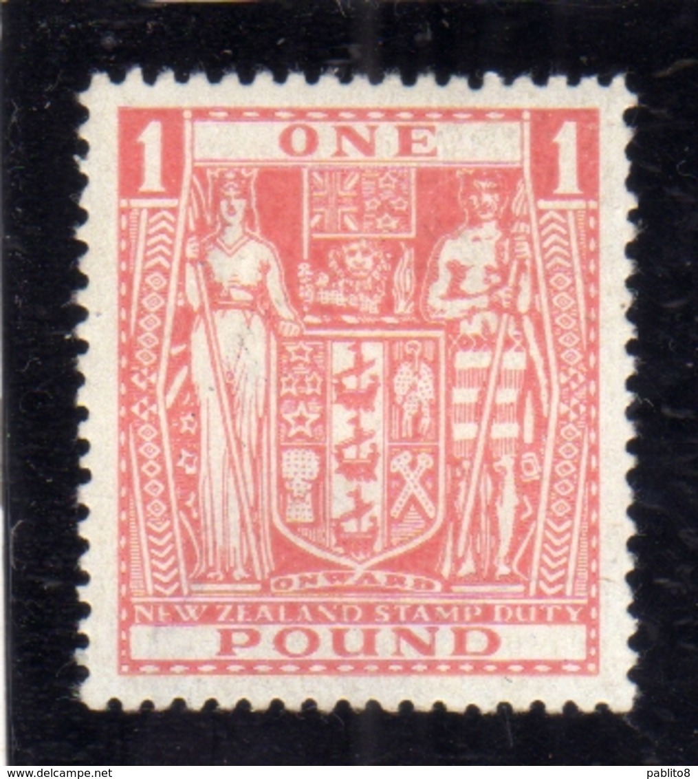NEW ZEALAND NUOVA ZELANDA 1940 1945 POSTAL-FISCAL STAMP COAT OF ARMS STEMMA ARMOIRIES £ 1 MLH - Postal Fiscal Stamps