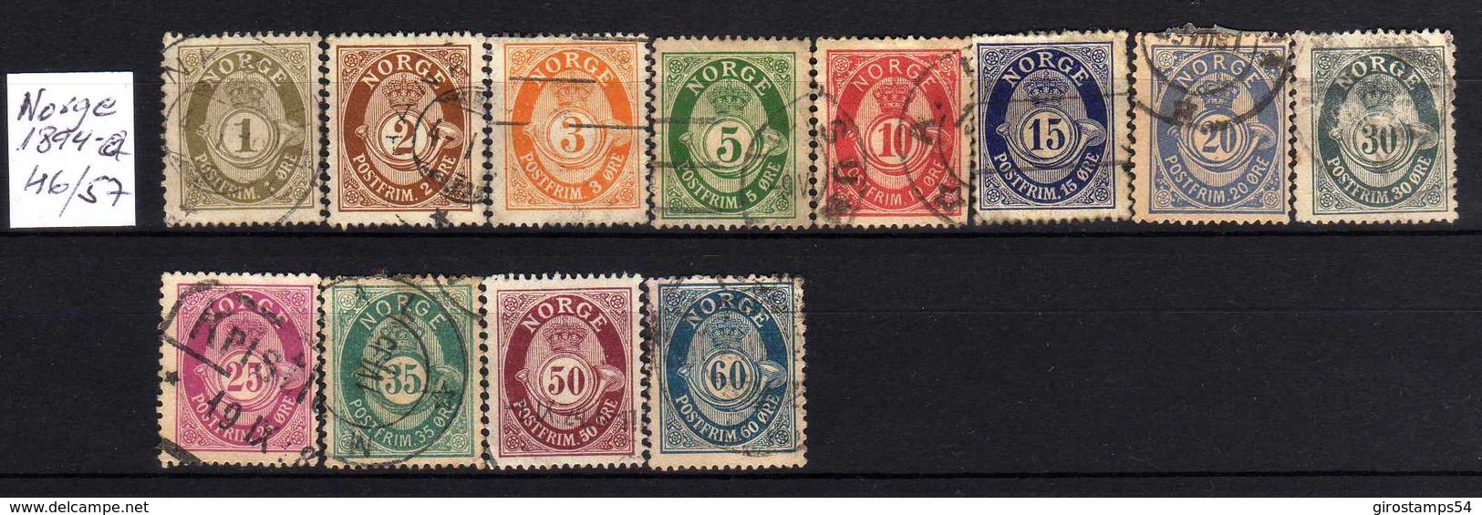 Girostamps54.- NORUEGA - NORGE.-  1894 - SERIE COMPLETA DE SELLOS EN USADOS YVERT Nº 46/57 - Usados