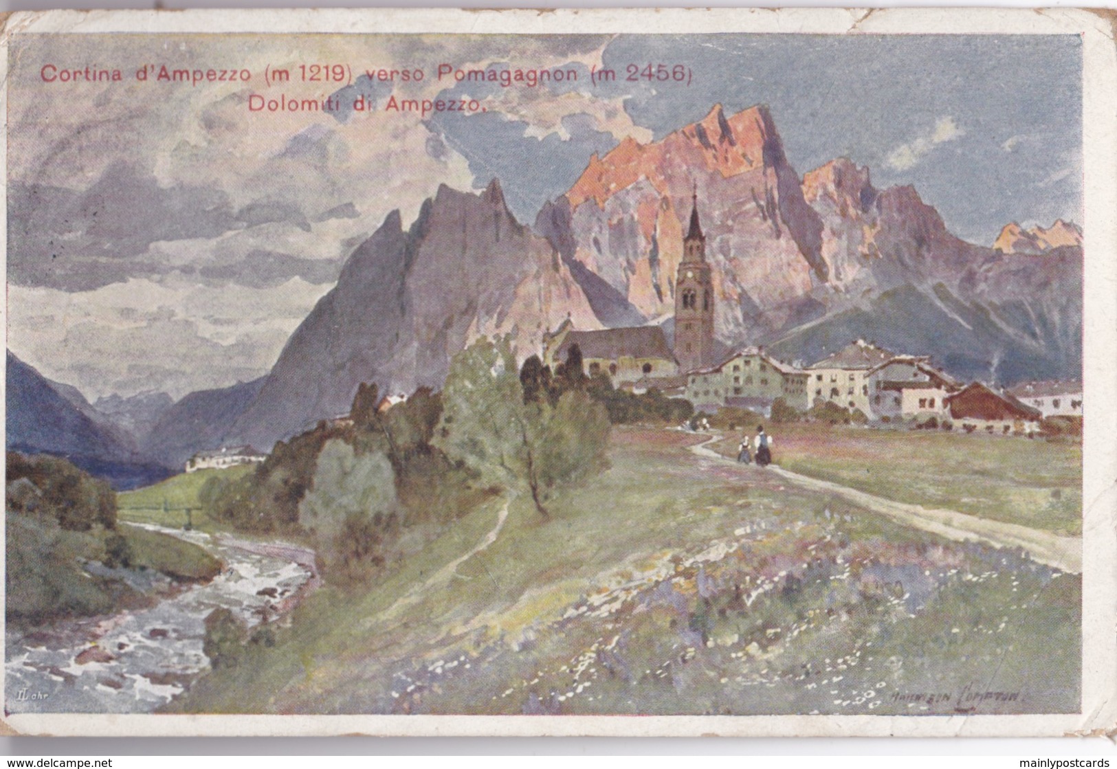 AQ21 Cortina D'Ampezzo Verso Pomagagnon, Dolomit Di Ampezzo - Artist Signed - Other & Unclassified